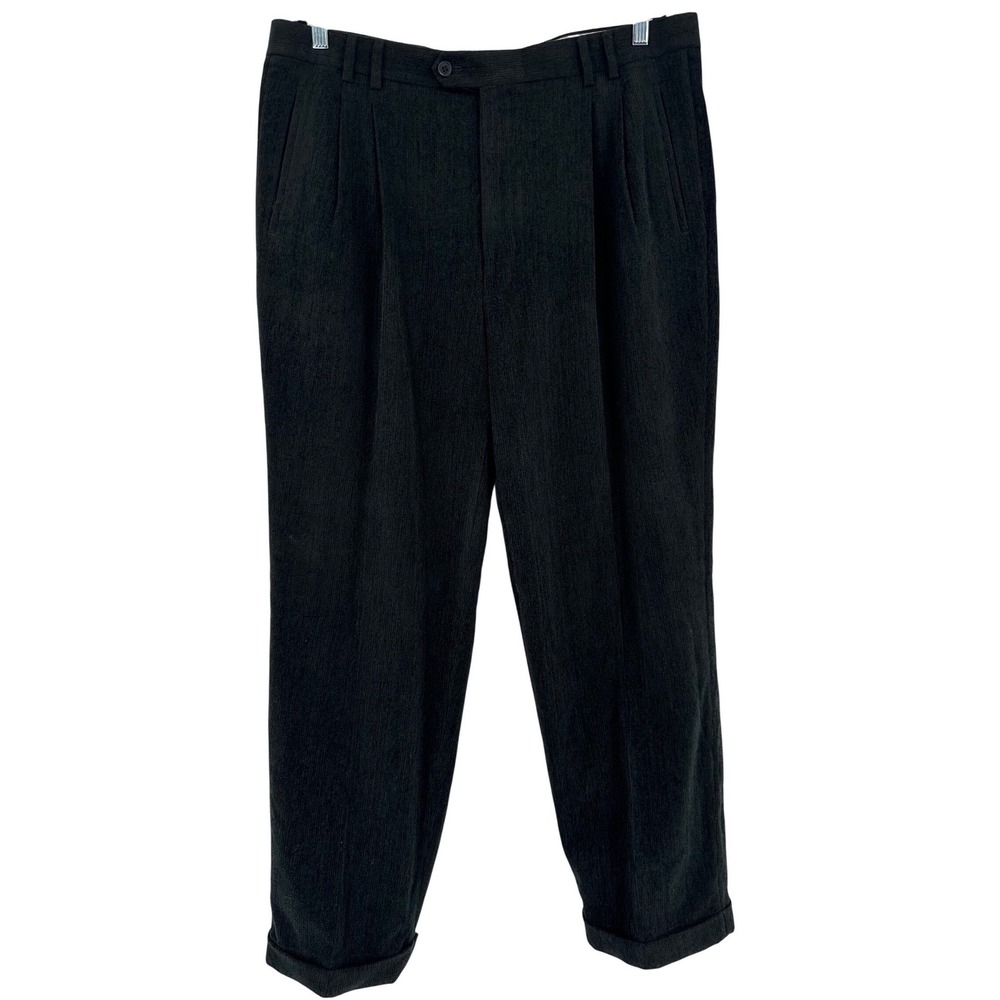 St. Croix Pleated Trousers‎ 38 Black Wool Blend Cuffed Made in Italy Minimalist